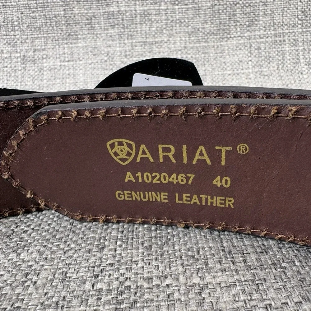 Ariat Mens Brown Floral Tooled Genuine Leather Belt Silver Trophy Buckle NWT
